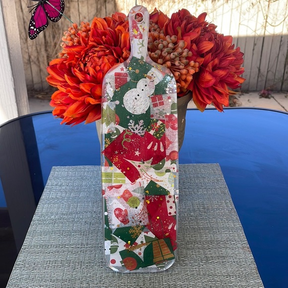 XMAS Handmade Festive Holiday Round Cheese Plate Serving Tray - Picture 9 of 13